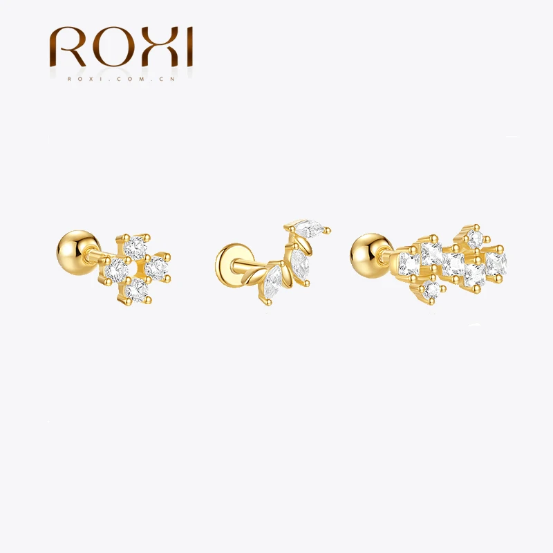 ROXI 925 Sterling Silver horse eye Zircon pierce Earrings For Women 925 Sterling Silver Round Zircon claw prong Earrings Jewelry