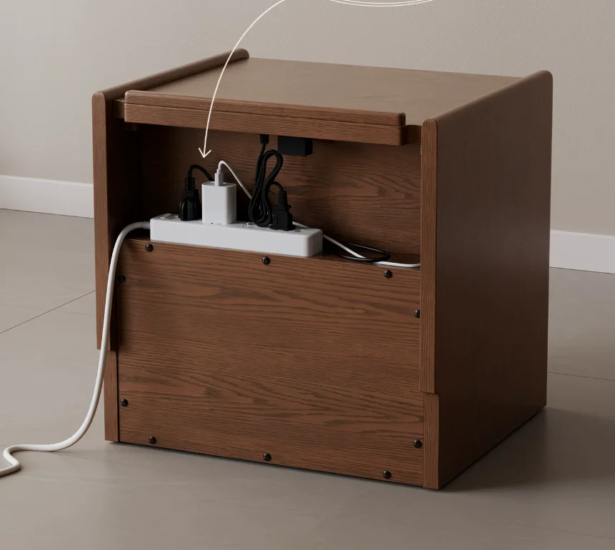 #Solid Wood Modern Minimalist Nightstand With Socket And Anti-Tip Design For Home Bedroom Furniture Bedside Cabinet
