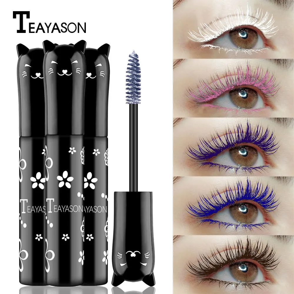 6-Colorful Mascara Easy to Color Non-Clumping Non-Fading Mascara White Purple Blue Silver Coffee Not Easy to Smudge Mascara