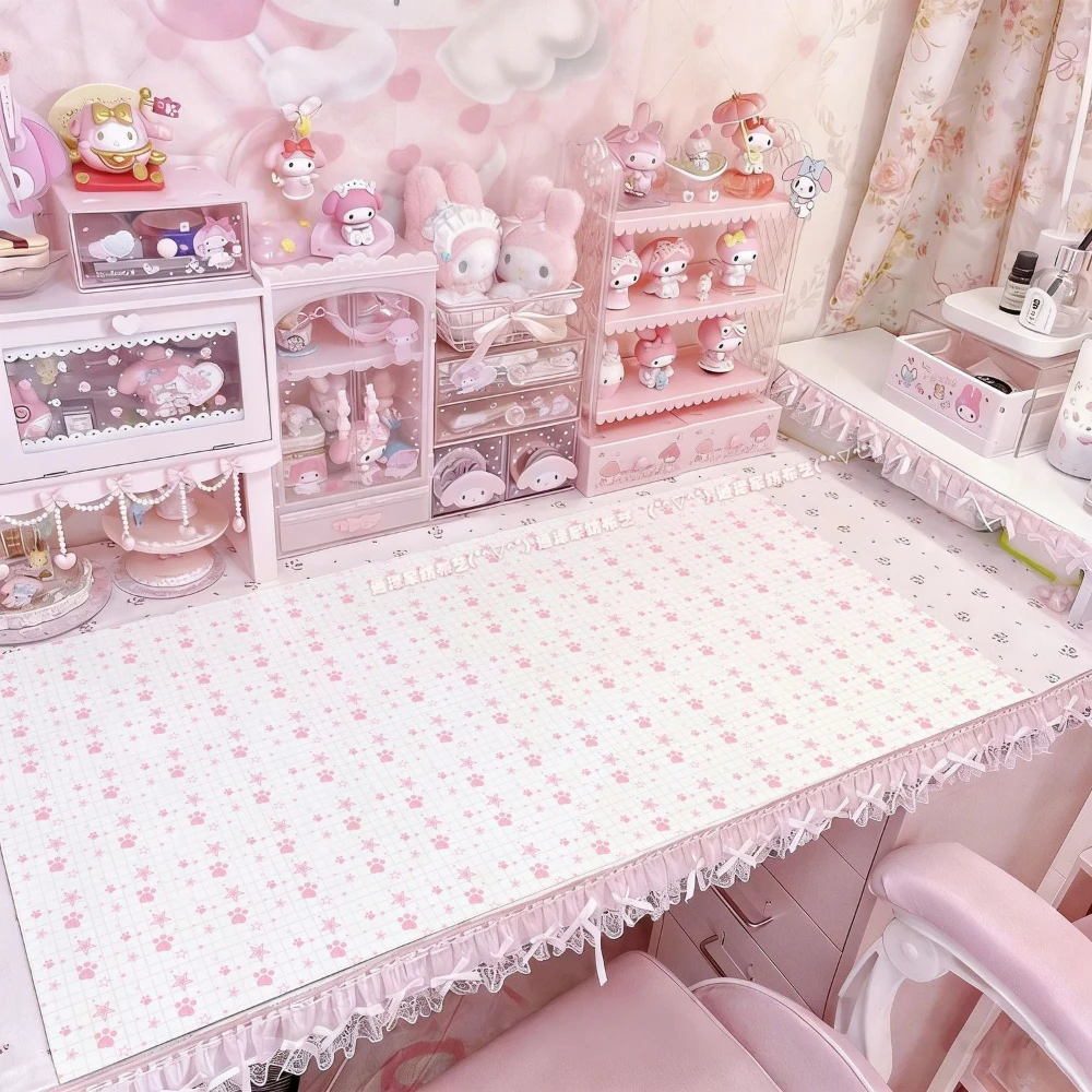 Pink Girlish Heart Cute Table Mat Waterproof PU Leather Protective Pad For Dormitory Desk Coffee Table Dressing Table Top Mat