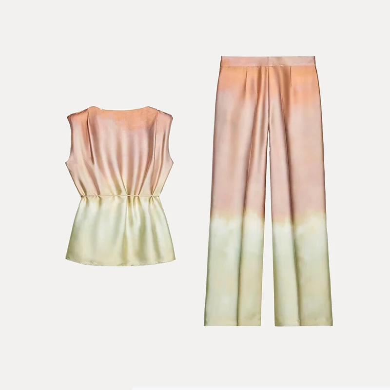 

Spring 2025 Women's High Waist V-Ne Top And Long Pants Faion Set Polyester Fiber Z Brand New Arrival