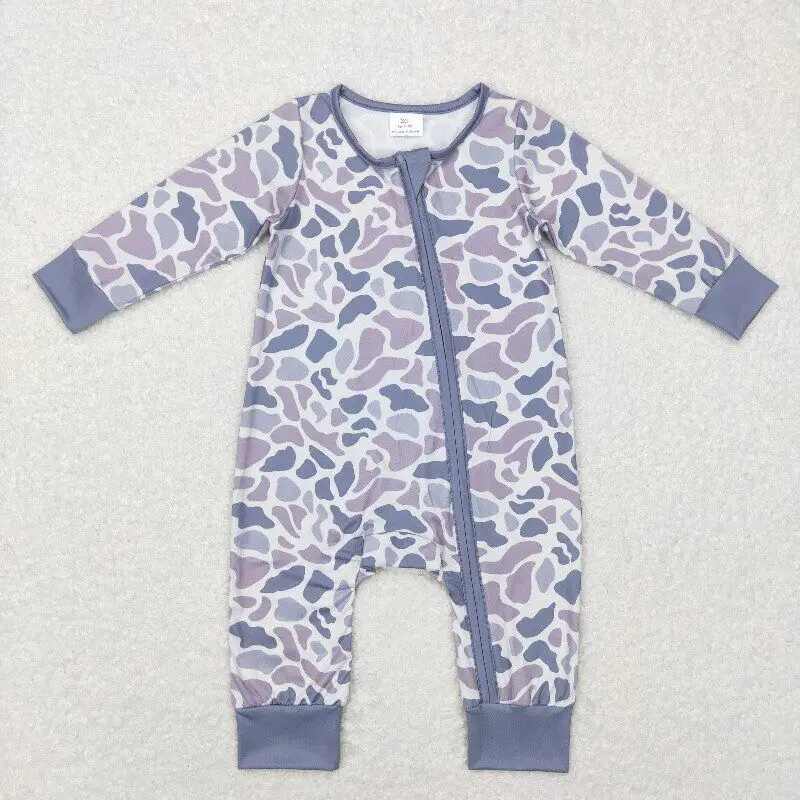 Wholesale RTS Long Sleeve infant Baby Boy Rompers one pieces Camouflage zip sleeper baby boy clothes children clothing