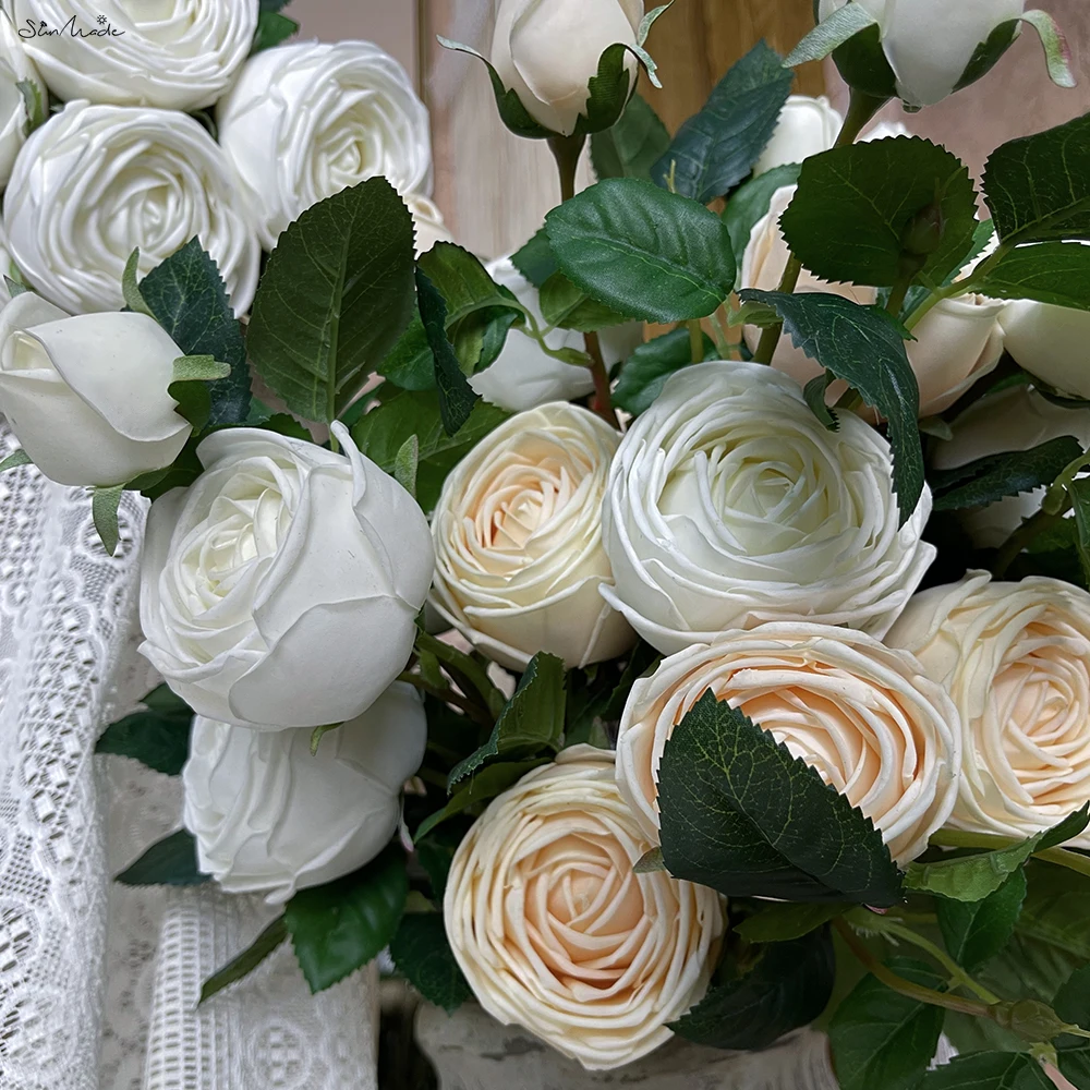 SunMade Moist Felling Rose Branch Real Touch Artificial Flowers Table Decoration for Wedding Flores Artificiales Decor Mariage