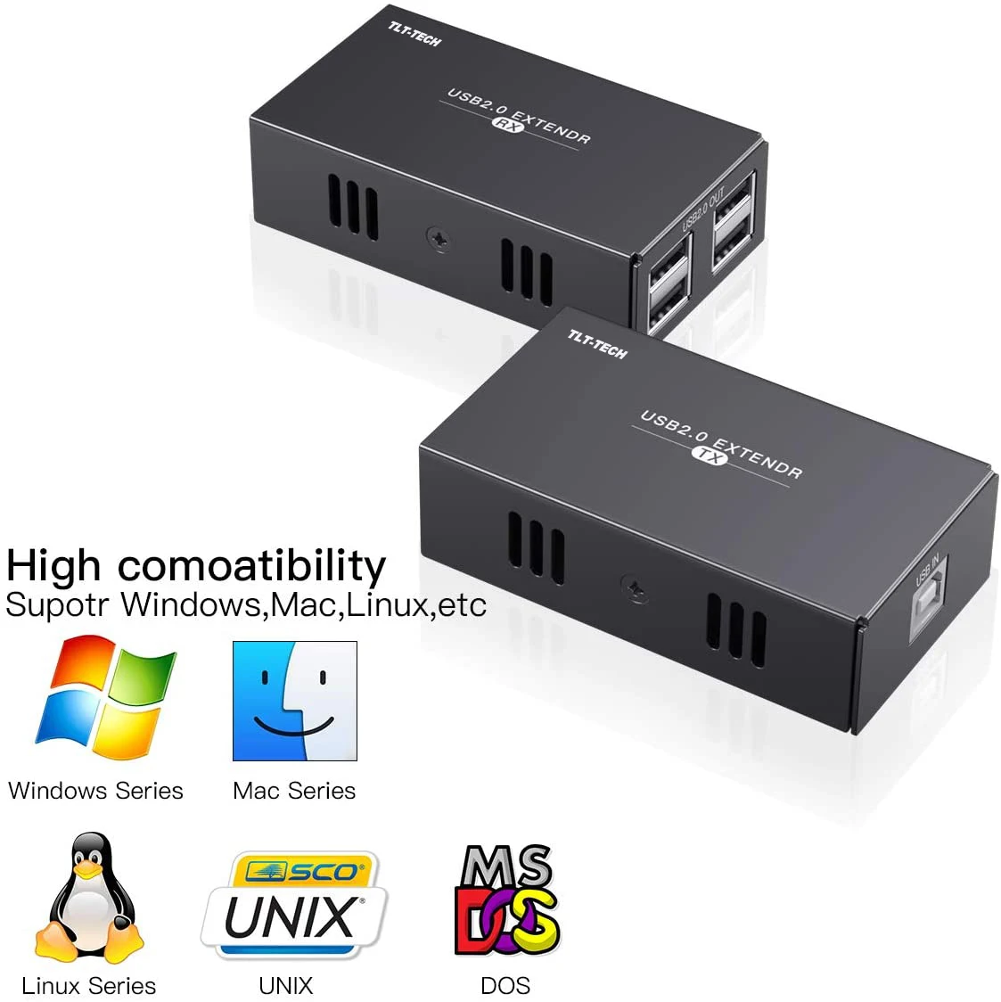 USB 2.0 Extender avec CONCENTRATEUR USB 4 Ports 165ft 50m par Ethernet Cat5e/6/7 USB RJ45 LAN D'extension