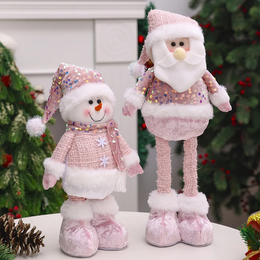 1PC New Santa Claus Snowman Elk Pink Sequin Telescopic Doll Merry Christmas Decor Window Props Matching Supplies Ornaments New