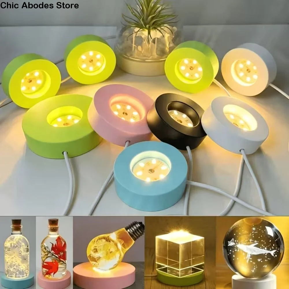 Round LED Light Art Display Base Multicolor 6cm Diameter Rechargeable Lamp Holder Display Stand