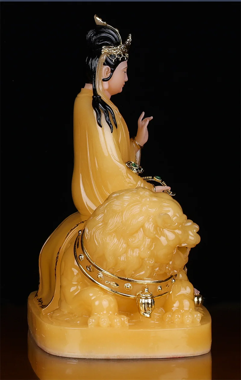 high gilding yellow jade BUDDHA figure Buddhism Bodhisattva Manjusri PU SA God HOME safety healthy Prosperity