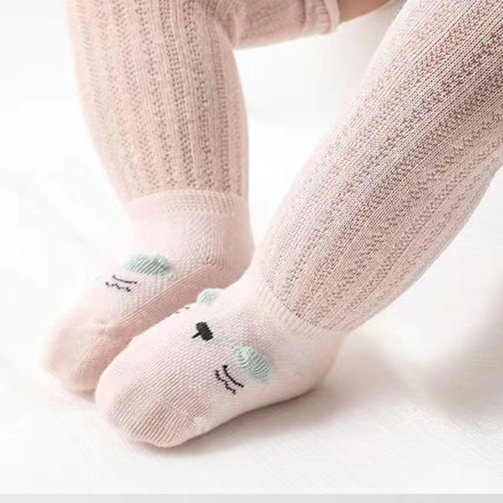 

Детские носки для девочек и мальчиков, носки до бедра с мультяшной вышивкой и защитой от комаров, летние сетчатые тонкие чулки