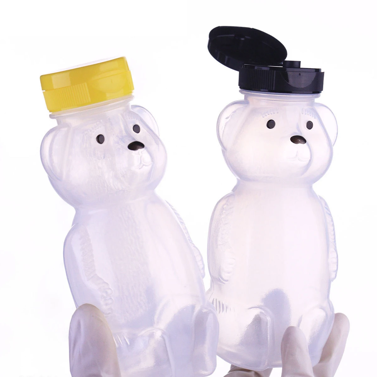 300 Pieces 230ML/12oz Soft Squeeze PE Honey Bottle with Cap Food Grade Bear Honey Jar Dispenser for Kitchen Storage