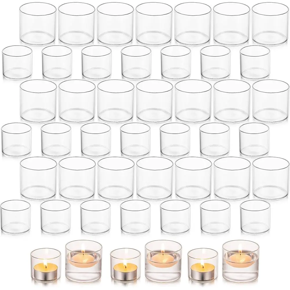 

Clear Votive Candle Holders Bulk - Set o 48 Small Tealight Holders or loating Candles, Wedding Centerpieces and Table Decoration