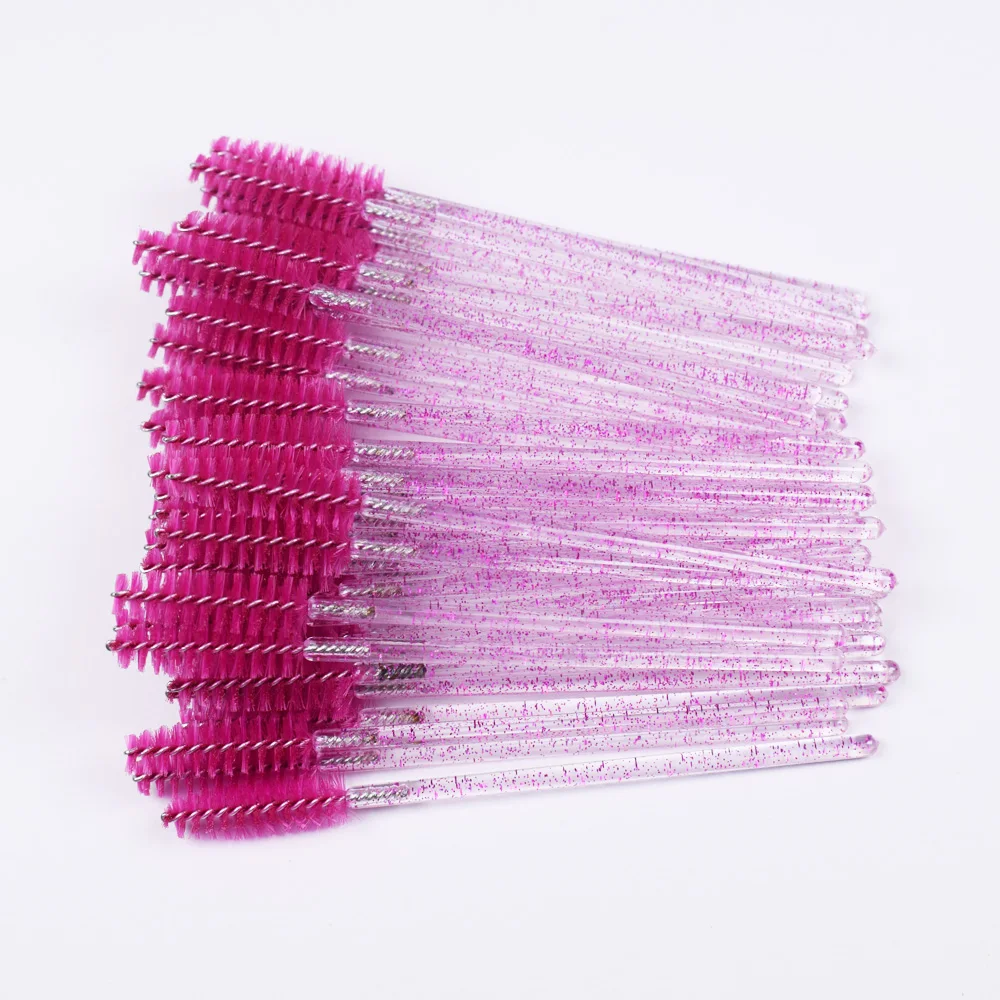 50Pcs Disposable Crystal Eyebrow brush Diamond Handle Mascara Wand Applicator Eye Lashes Cosmetic Brushes Eyelash Extension Tool