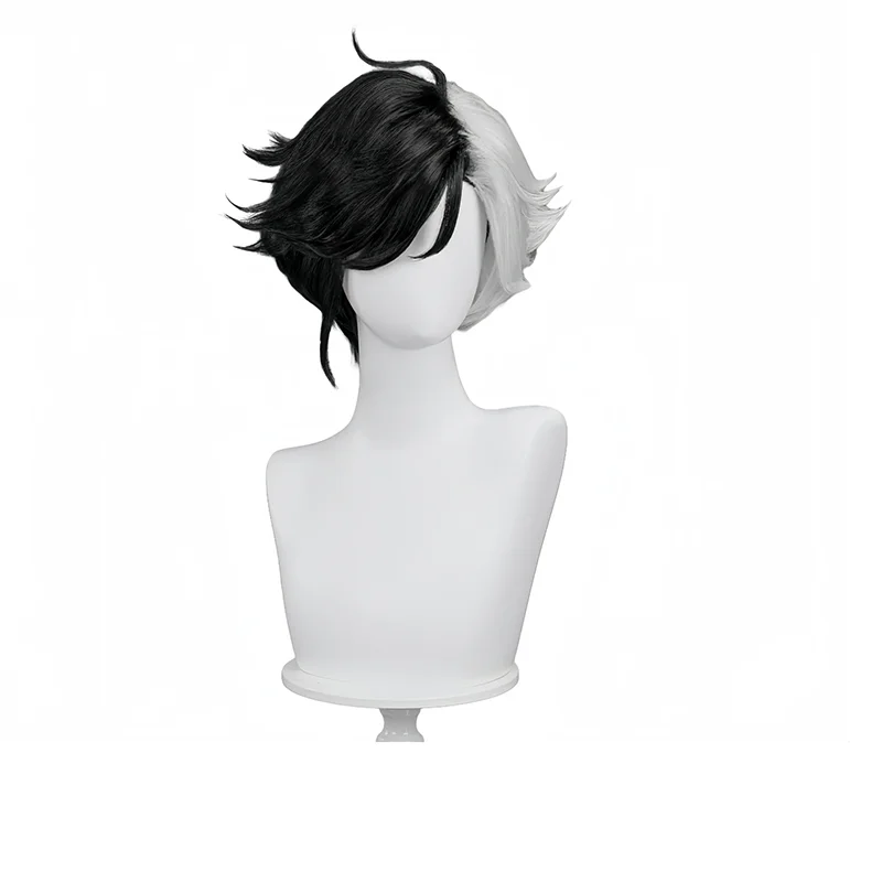 Peluca de Cosplay de Luna Snow para mujer, 30cm, pelo corto blanco y negro, pelucas sintéticas resistentes al calor de Luna Snow, accesorios para disfraz de Halloween
