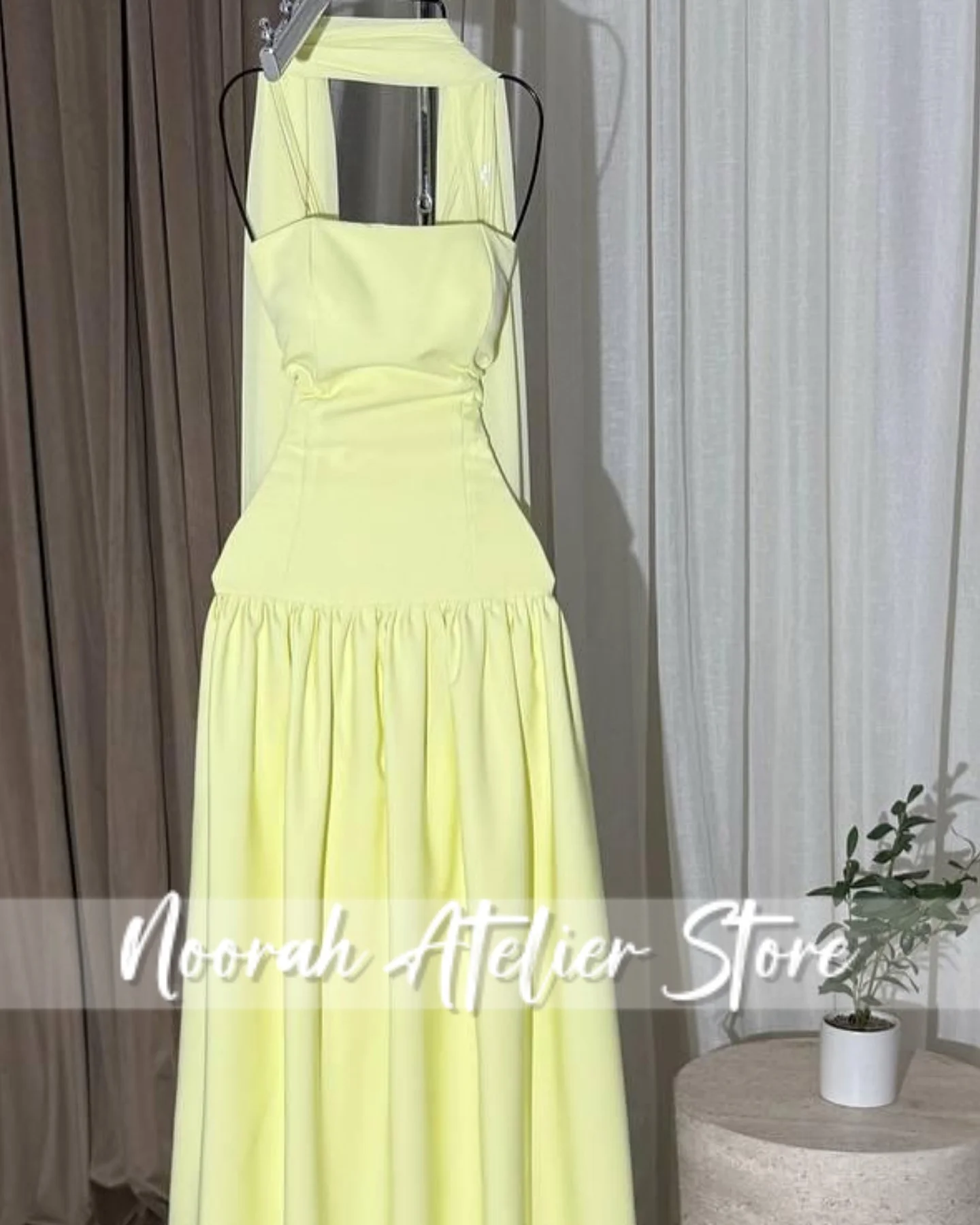 Light Yellow Strapless Aline Saudi Arabia Luxury Evening Dress 2025 Scarf Wedding Dresses فساتين سهرة Long Prom Gown Customized