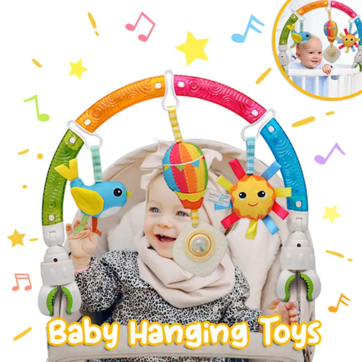 Hängende Glocke Baby Kinderwagen Clip Unisex Kinderwagen Spielen Bogen Regenbogen Spielzeug Bett Clip Hängende Glocke Anhänger Baby Rassel Weihnachten Spielzeug