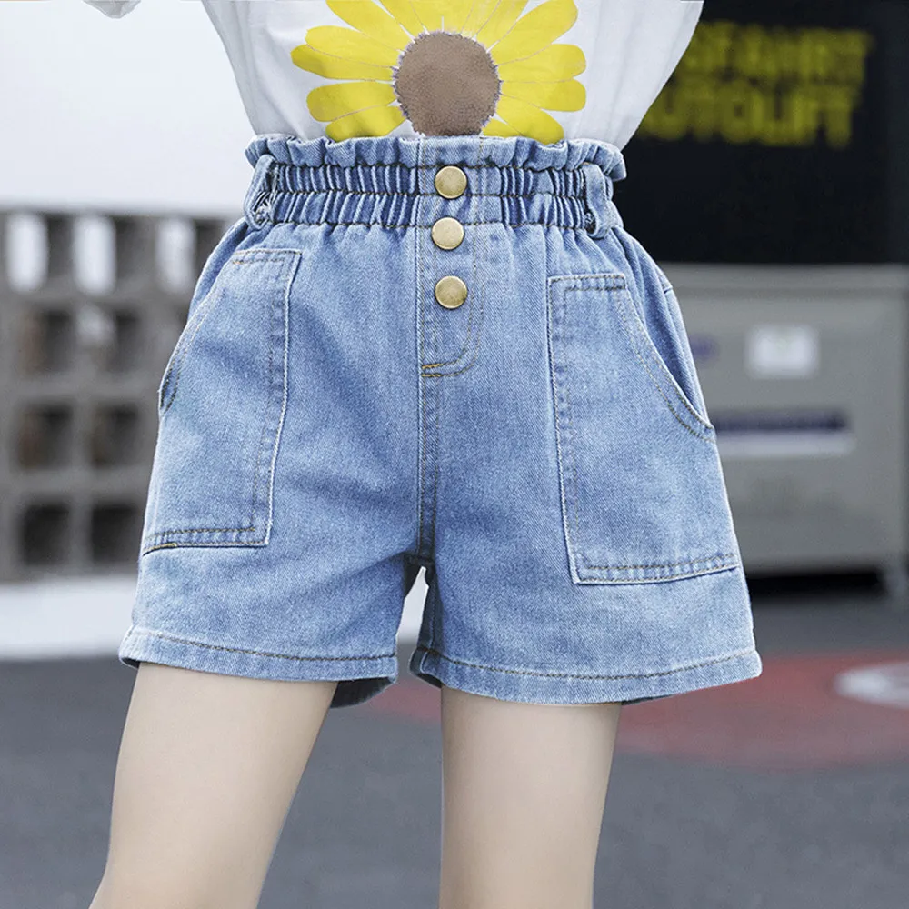 Children Button Denim Shorts New Style Summer Thin Cotton Teenage Girl Casual Fashion Shorts Kids Pants 3 4 6 8 10 12 14 Year