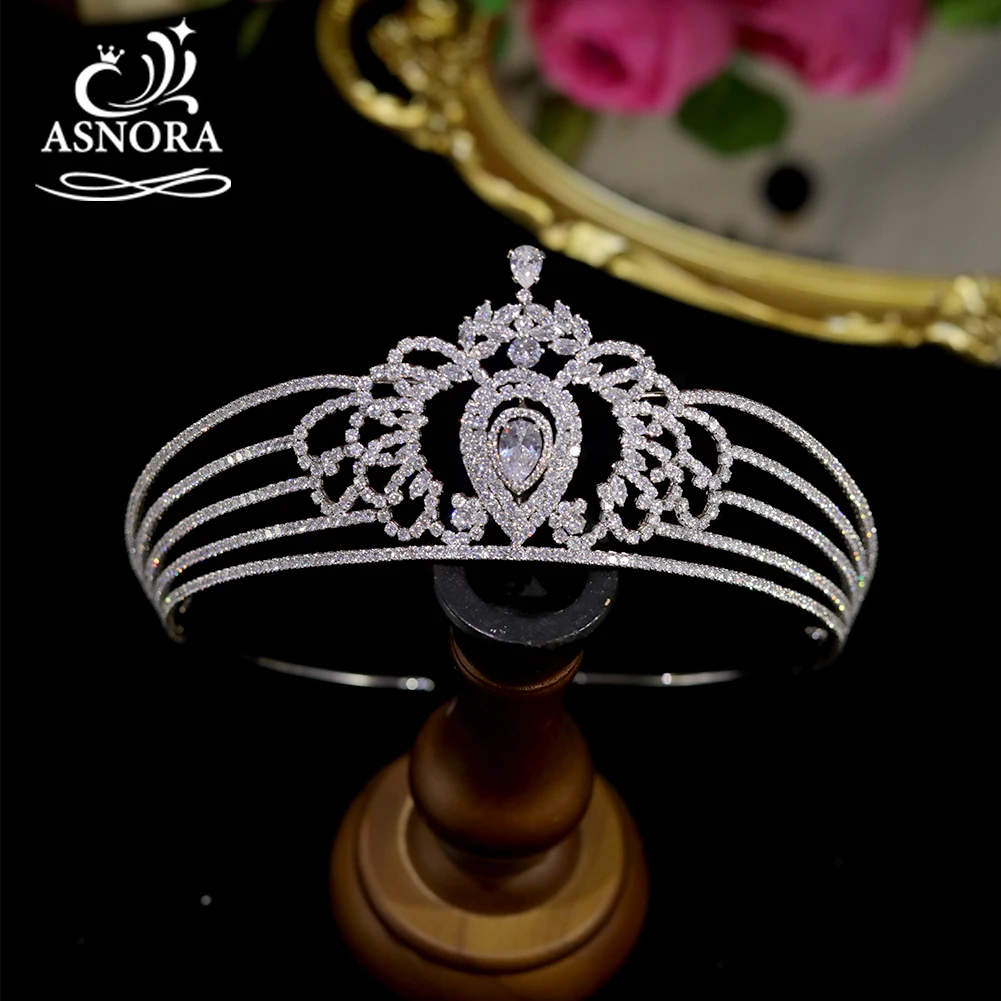 Asnora New Tiara De Noiva Wedding Headband Diadema Bridal Crowns For Women Cubic Zircon Crystals Princess Queen Hair Accessories