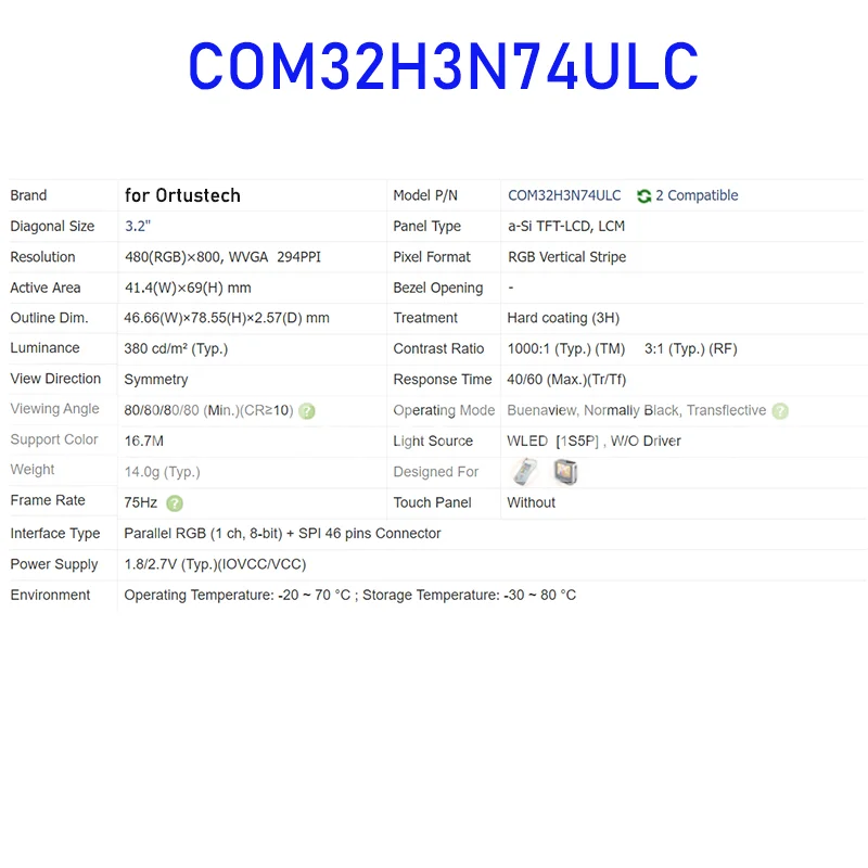 Panel de pantalla LCD Original COM32H3N74ULC, 3,2 pulgadas, para Ortustech, nuevo, envío rápido, 100% probado
