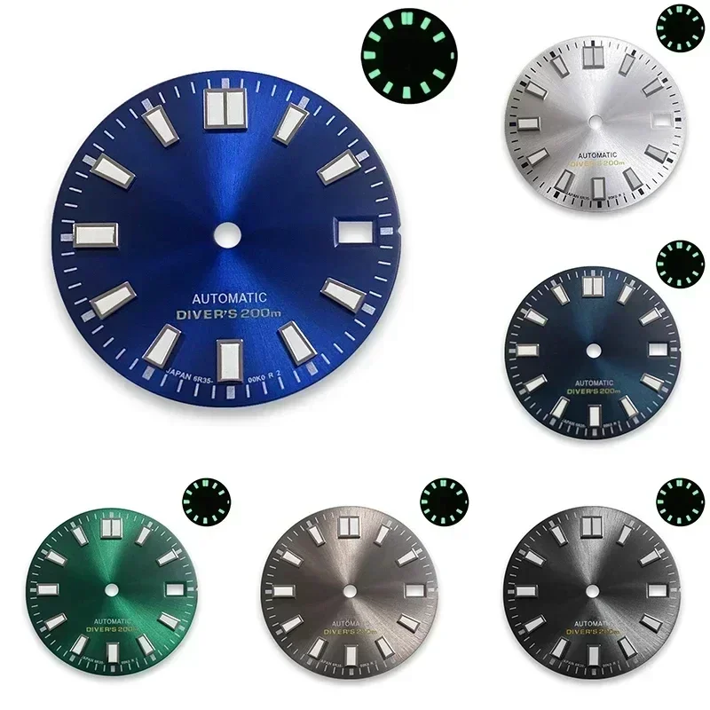 

28.5mm S Sunray Big Nail Dial for NH35/NH36/4R Movement Green Luminous Watches Modification Accessories Watch customization