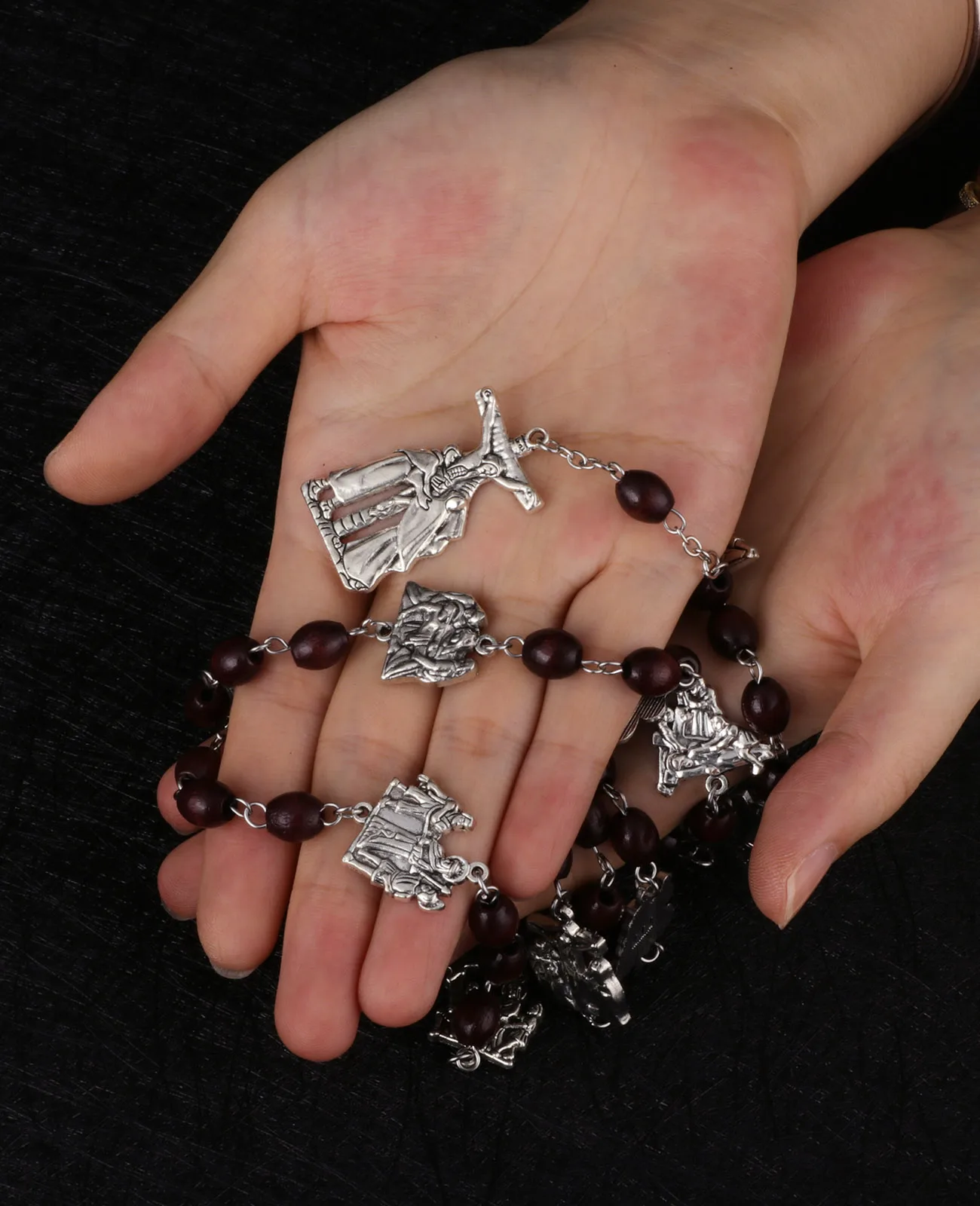 14 محطات من الصليب قلادة كنيسة الوردية قلادة خشبية سبحة صلاة سلسلة الأسرار الدينية الكاثوليكية مجوهرات هدايا #5