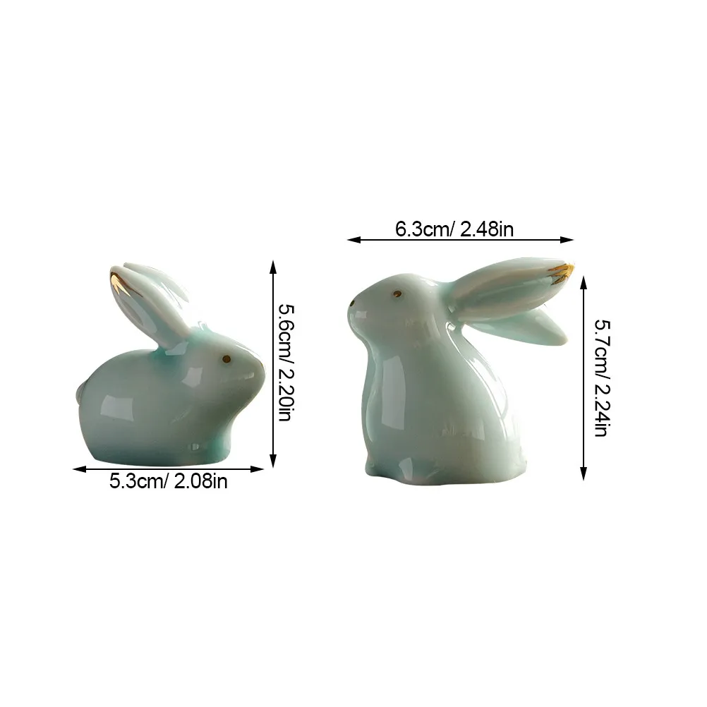 2Pcs Mini Ceramic Bunny Statue Elegant Craft Desktop Ornament for Tea Table Decor Home Office Shelf Bedside Rabbit Garden Mini