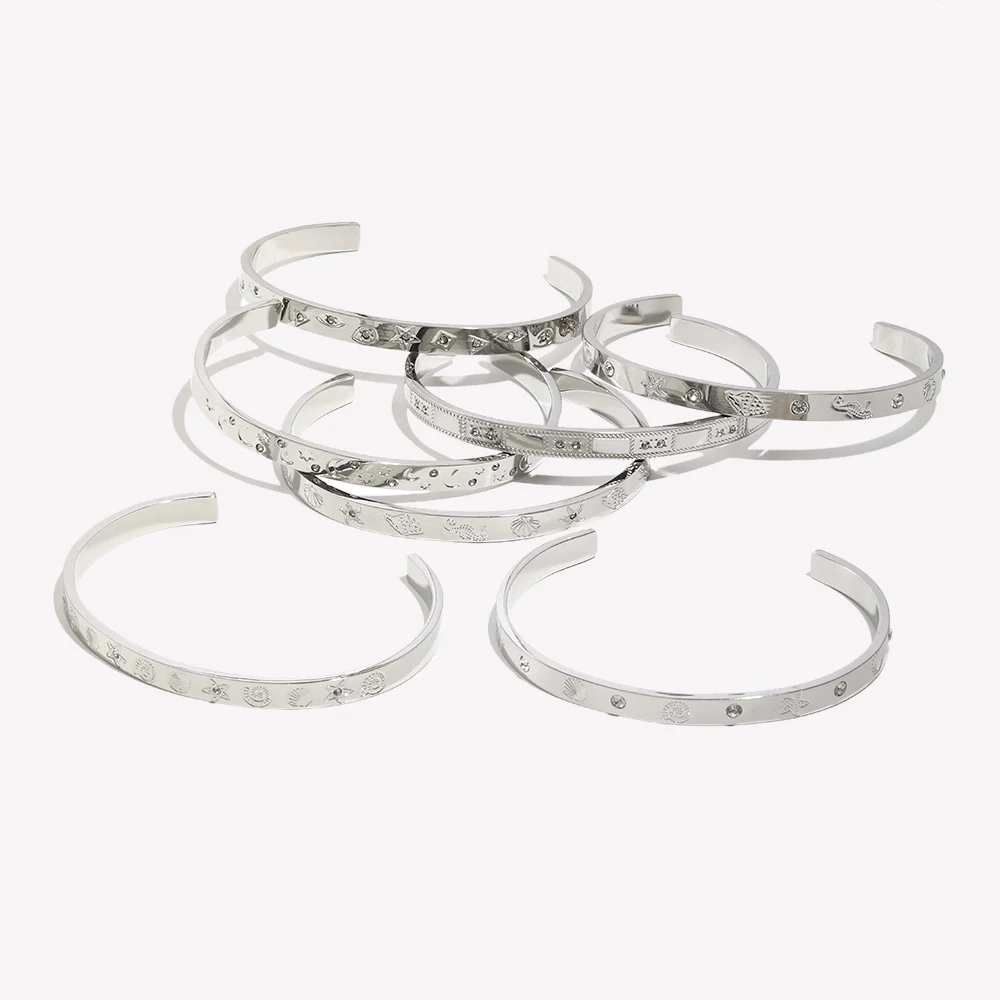 E.B.belle Stainless Steel PVD Plating Waterproof Hypoallergenic Gold Color Shell Sea Animal Star Moon Cuff Bangles Bracelets