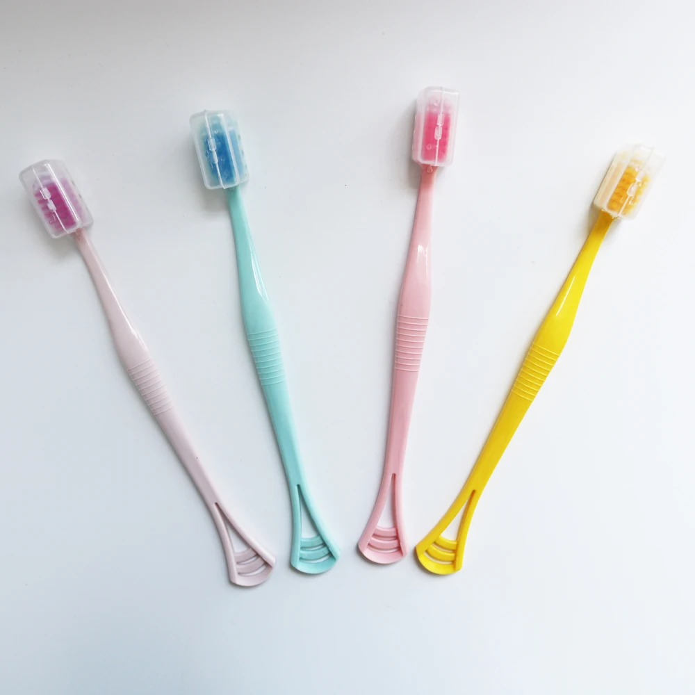 Grattoir à langue, brosse à dents à deux usages, 4 couleurs