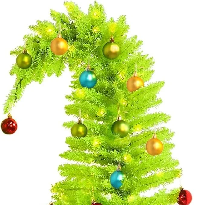GAOMON PVC Elf Curved Artificial Christmas Tree, Holiday Decor Plug-in