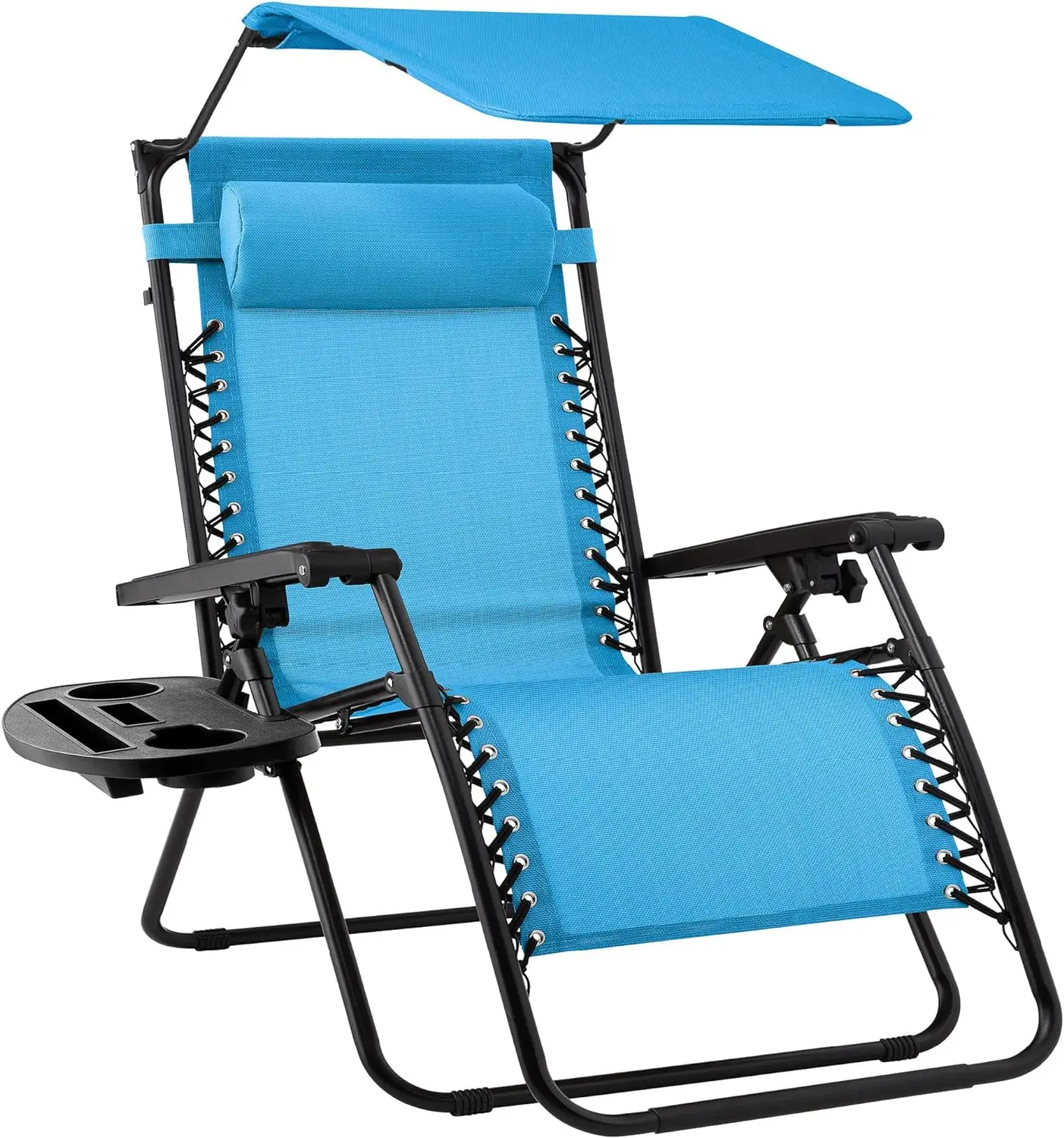 

Folding Zero Gravity Outdoor Recliner Patio Lounge Chair w/Adjustable Canopy Shade, Headrest, Side Accessory Tray, Textilene