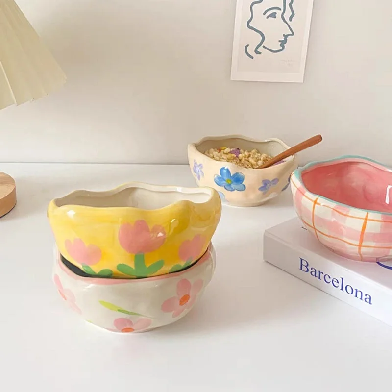 

400ml 13.5OZ Creative ins wind underglaze lovely ceramic salad bowl wholesale home dessert breakfast cereal oatmeal bowl