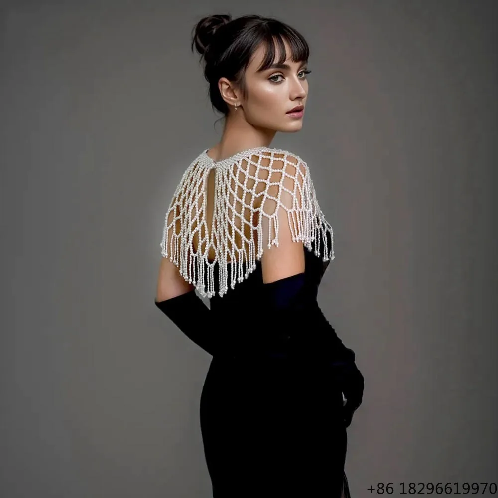 Accessoires de mode Han pour l'industrie lourde : Écharpe perlée ajourée à pompons pour Cheongsam, style épaule nuée