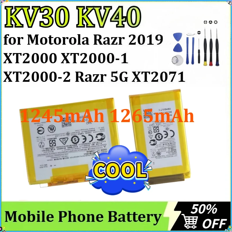 

For Motorola Razr 2019 XT2000 XT2000-1 XT2000-2 for Razr 5G XT20 NEW Mobile Phone Battery KV30 KV40 1245mAh 1265mAh + Tools