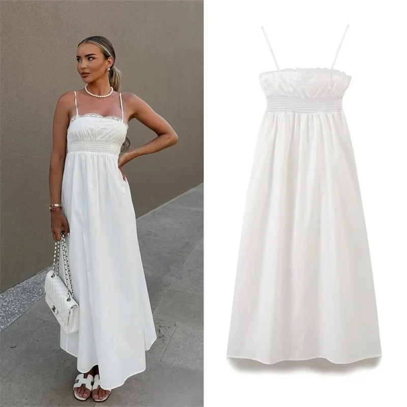 

Women's Dress New Summer 2025 White Slip Dress Embroidery Design Personality Fashion Casual and versatile