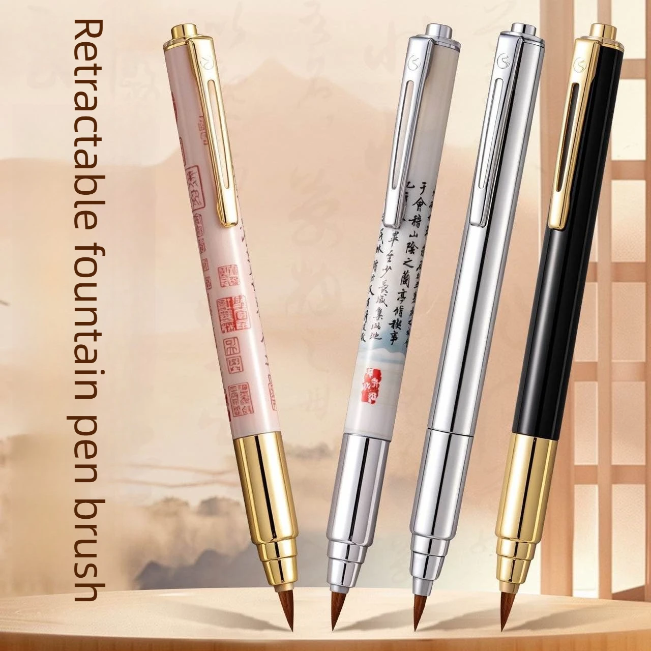 Press Style Fountain Pen Calligraphy Brush Metal Soft Bristle Small Regular Calligraphy Brush Stationery Office School Supplies