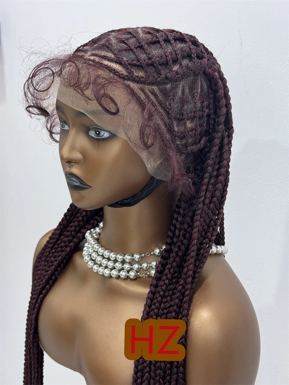 Pelucas sintéticas trenzadas para mujeres negras, cabello trenzado de encaje completo con pelo de bebé, sin nudos, diosa, HZ # 99J