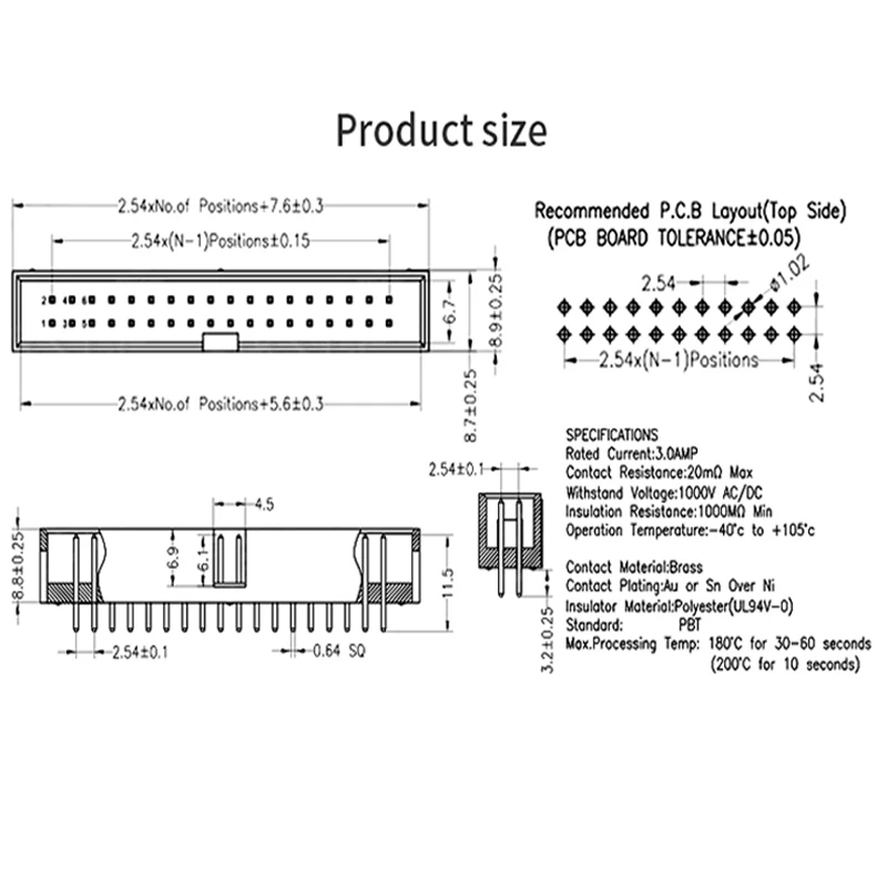 10 Pcs DC3 6P Dip 2.54mm Pitch DC3 Socket Header Box Header Connector Double Row Straight Male Header