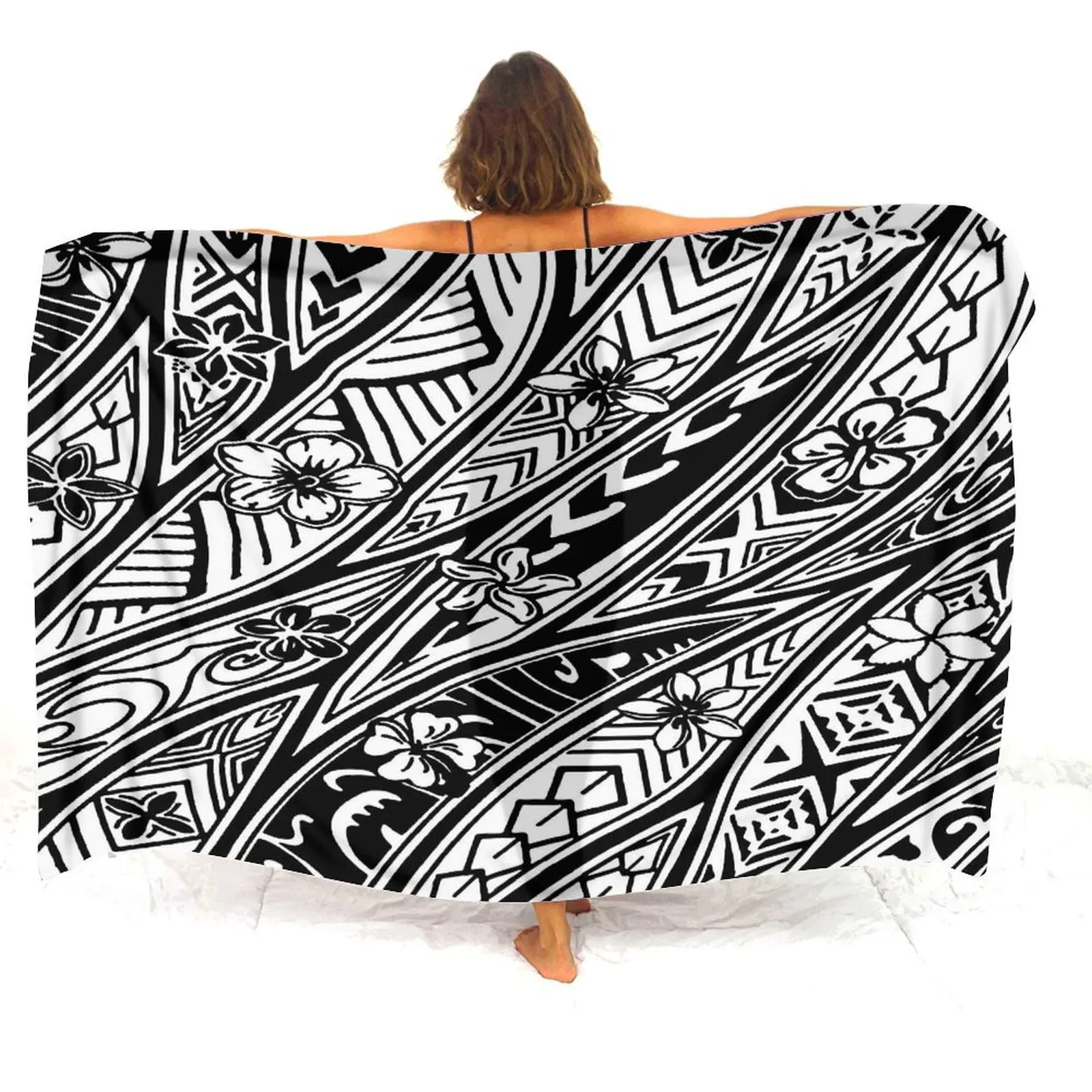 Polynesian Floral Print Design Pacific Island Style Sarong 2024 Summer Seaside Women\'S Sarong Sun Protection Shawl Custom