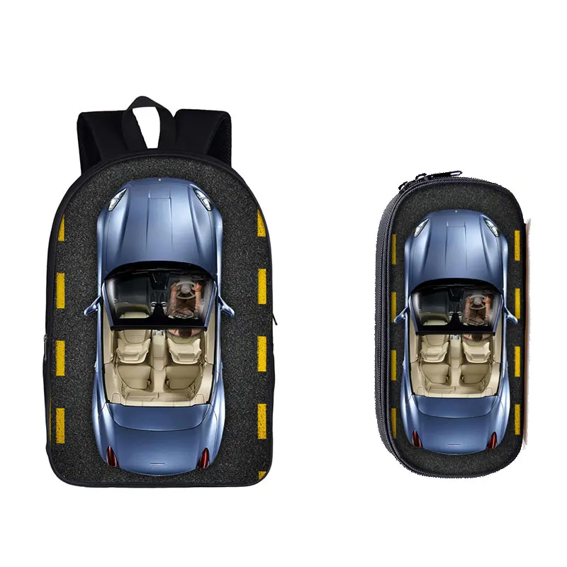 Classic Popular Racing Car Planes Tanks Artillery Notebook 2pcs/Set Backpacks 3D Print Oxford Laptop Backpacks Pencil Case