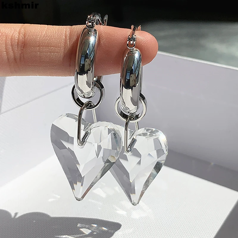 kshmir Fashionable advanced design metal transparent imitation crystal earrings women's light luxury earrings drop earrings