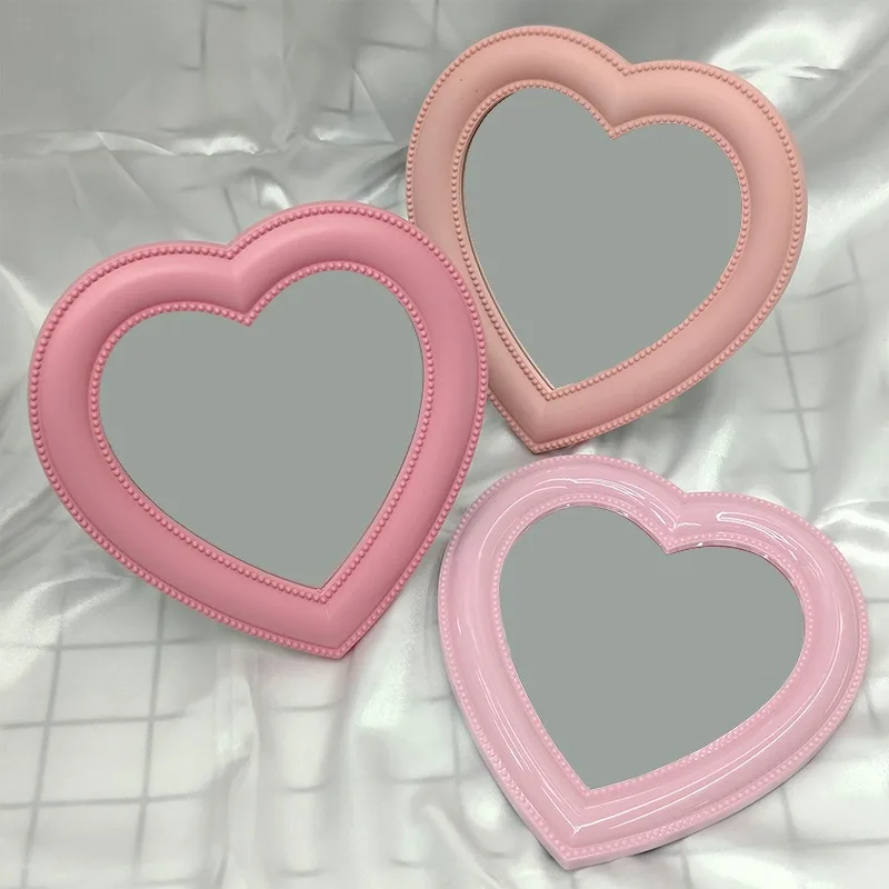 Cute Heart Shaped Mirror Desktop Tabletop Vanity Mirror Dual Use for Standing Tabletop and Wall Mounted Dressing Mirror