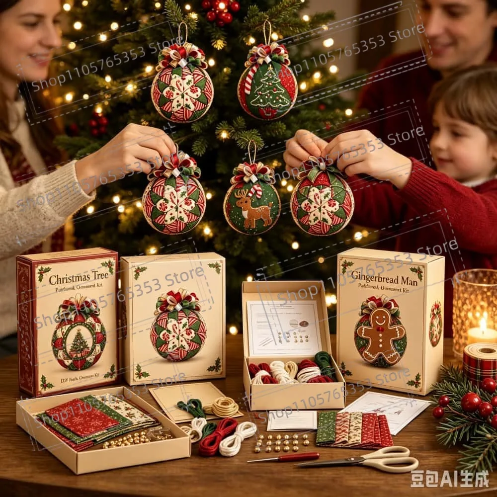 2026 Christmas Patchwork Ornament DIYdecorative Ball Kit Handcraft Beginner‑Friendly Christmas Sewing Kit Party Gifts