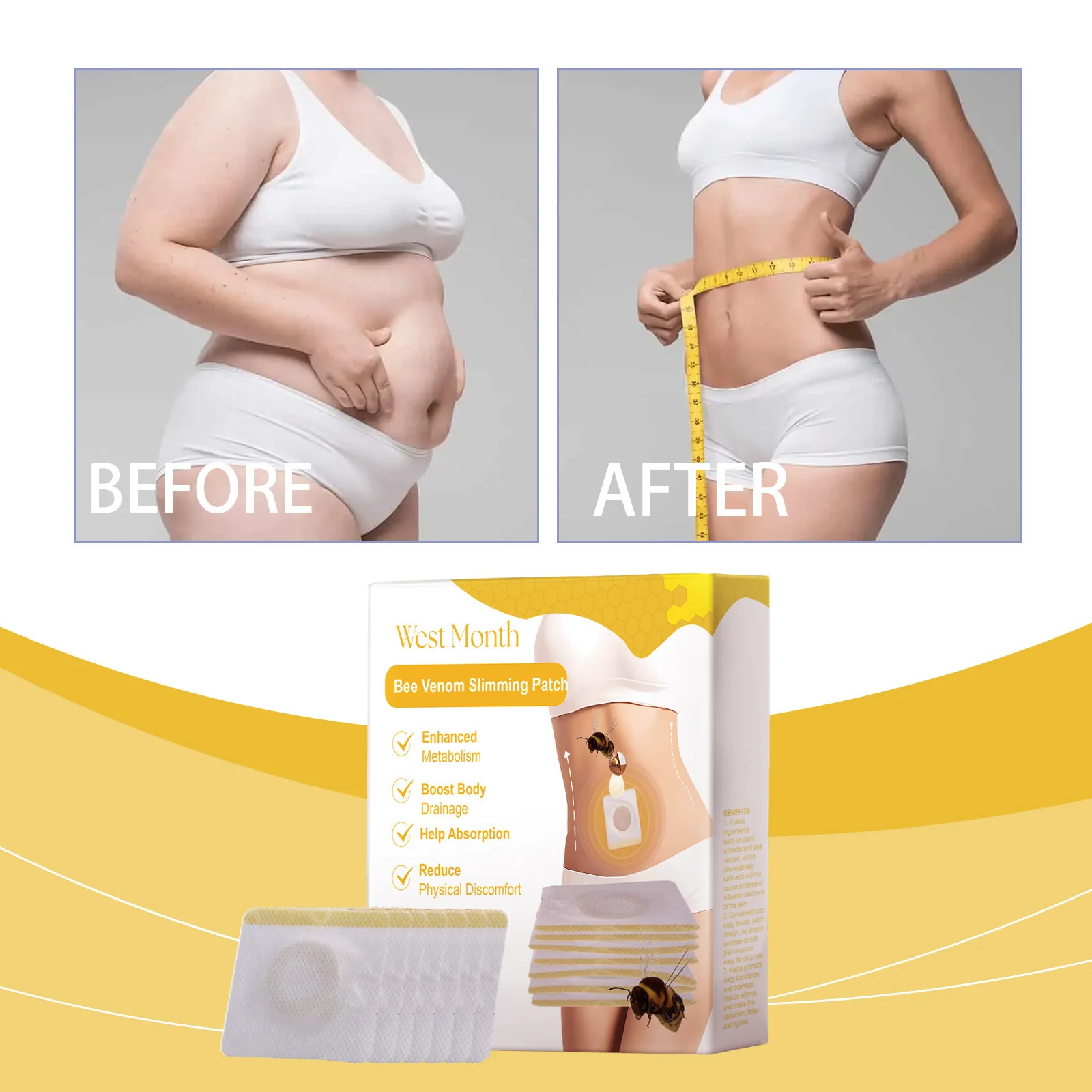 

다이어트 Пластырь для похудения Bee Venom для подтяжки живота и уменьшения отеков, используемый для похудения талии и подтяжки живота