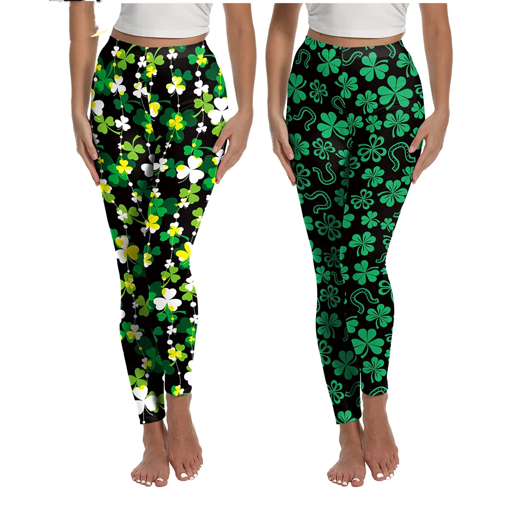 Yoga Leggings for Women Saint Patrick's Day Lucky Four Leaf Clover Printed Skinny Pants for Irish Festival Party Leggings