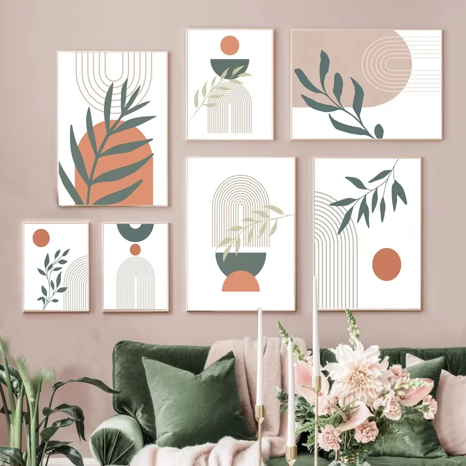 Bohemian Abstract Medieval Geometric Lines Leaf Plants Wall Art Canvas Painting Modern Poster Prints Living Room Home Decoration