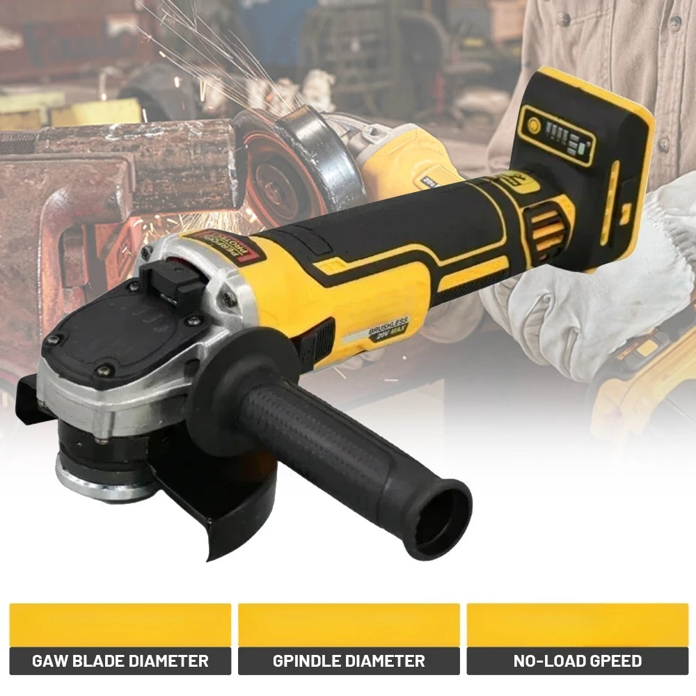 

125mm Electric Angle Grinder Polisher Cutting Machine Cordless Impact Rechargeable Power Tool For Dewalt Battery