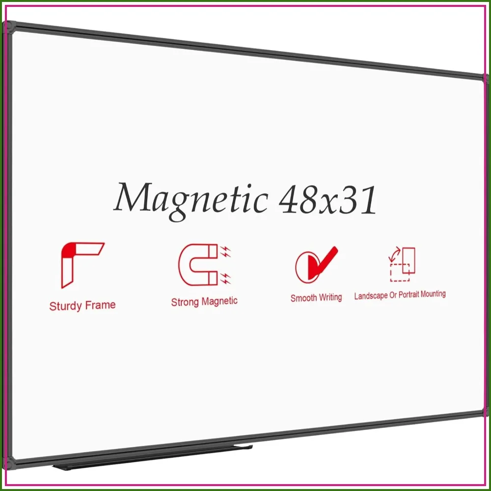 

48x31 Inch Magnetic Whiteboard, Dry Erase Board with Black Aluminum Frame, Wall Mounted for Office Home School