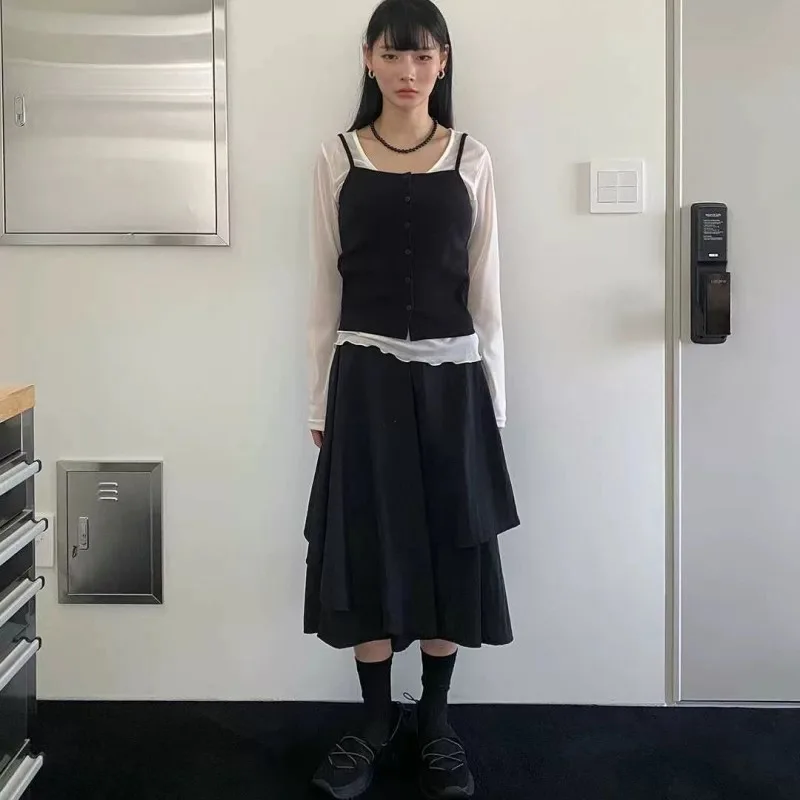 

Свободная однотонная юбка с горным узором, асимметричным подолом, 3D-кроем, в корейском стиле, из полиэстера, миди