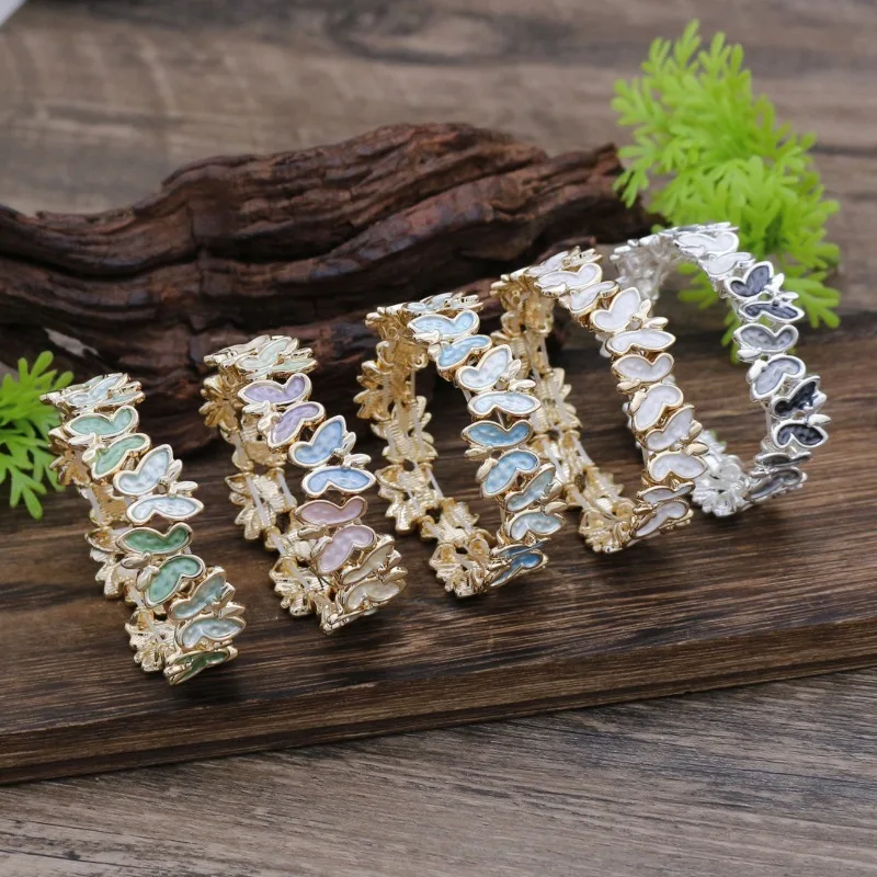 Bohemian Butterfly Enamel Stretch Bracelet Gold Silver Plated Colorful Stackable Bangle Elegant Fashion Jewelry Gift