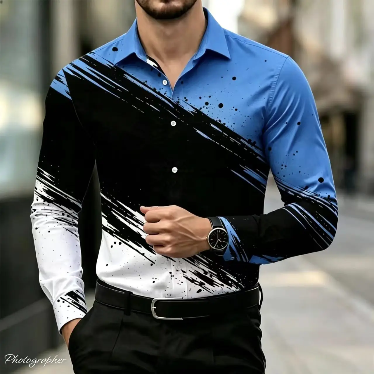 2026 New Art Men's Shirt, Urban Style, Graffiti Print, Long Sleeve Shirt, Personalized, Modern, Comfortable, Casual Fashion