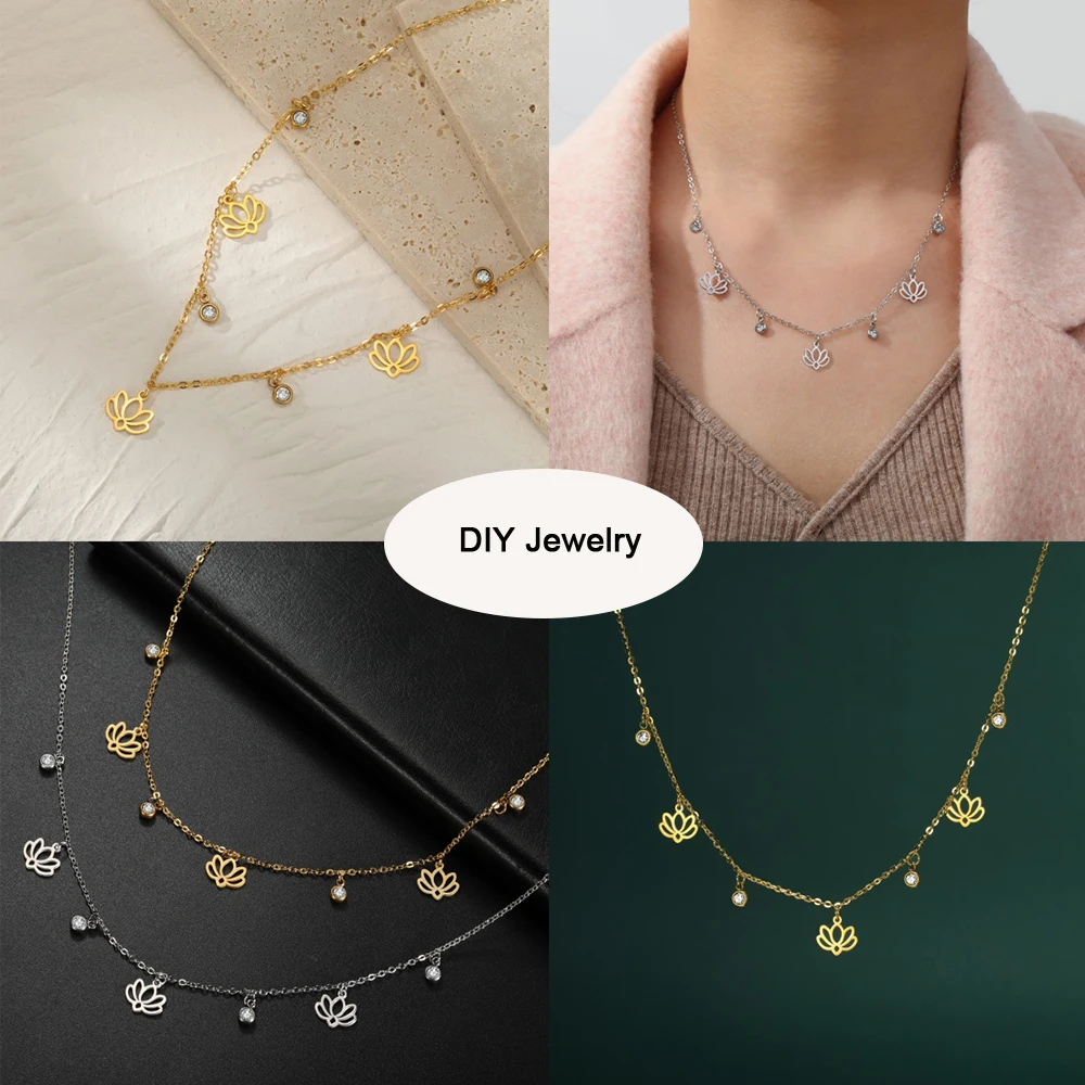 EUEAVAN 5pcs  Mini Lotus Stainless Steel Charms Wholesales Necklace Bracelet Earrings Small Pendant Jewelry Making Accessories