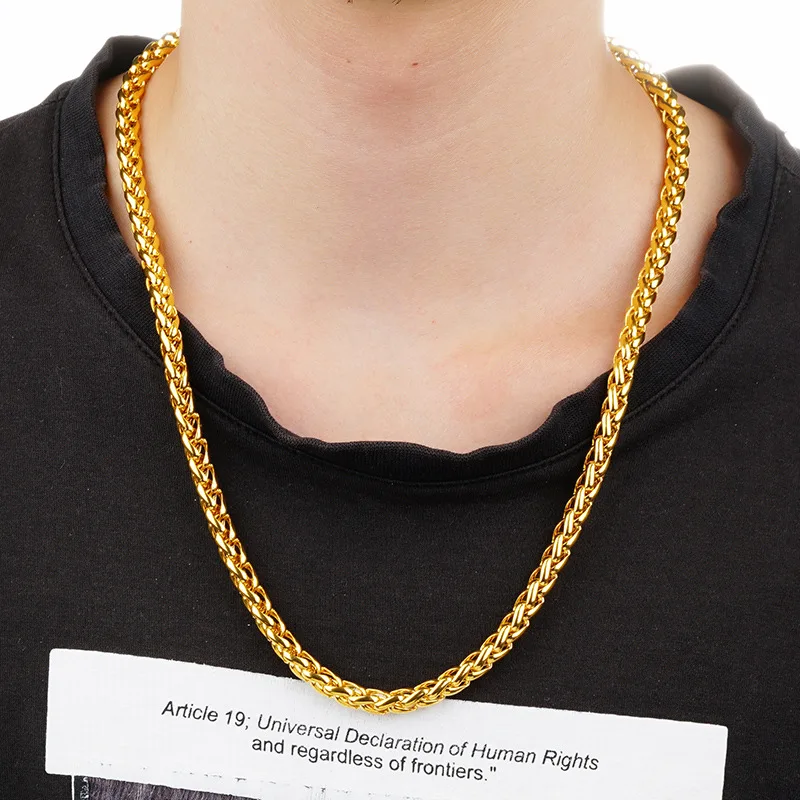 

Luxury 24K 9999 Pure Gold real gold Men's twist chain wheat necklace